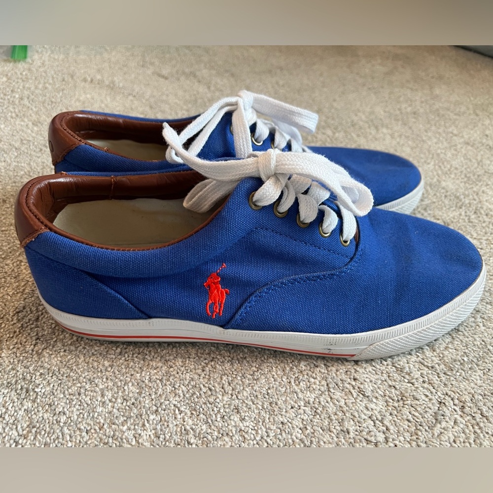 Polo by Ralph Lauren Blue Canvas w/ Orange threading & Brown Leather Sneakers